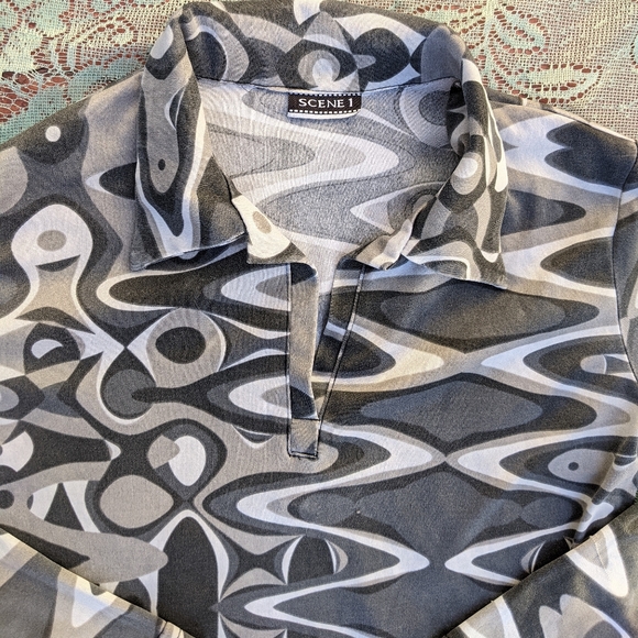 90s VTG Grey Psychedelic Print Top - Picture 2 of 4